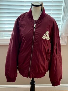 PALACE Burgundy Bomber Jacket with White Triangle Logo
